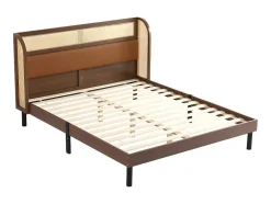 ModernLuxe Tweepersoonsbed-Tweepersoonsbed 160X200Cm - Met Kunstleer En Pvc Rotan Kussens - Met Houten Lattenbodem - Bruin