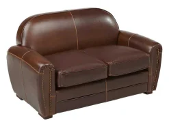 LINEA SOFA Club Zitbank-Tweezits Clubbank Van Leer Met Lived-In Aspect Baudoin - Bruin