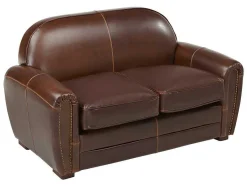 LINEA SOFA Club Zitbank-Tweezits Clubbank Van Leer Met Lived-In Aspect Baudoin - Bruin