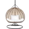 MYLIA Hangstoel-Tweezits Hangstoel Van Beige Gevlochten Hars Met Wit Kussen - Vahina