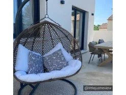 MYLIA Hangstoel-Tweezits Hangstoel Van Beige Gevlochten Hars Met Wit Kussen - Vahina