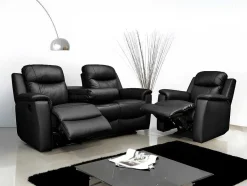 Vente-unique Relaxbanken Met Manuele Relaxfunctie-Tweezits Relaxbank Evasion Van Leer - Zwart