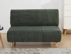Vente-unique Scandinavisch-Tweezits Slaapbank Van Fluweel Ribstof Palula - Donkergroen