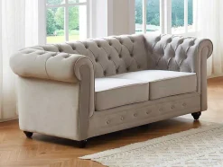 Vente-unique Tweezitsbank-Tweezitsbank Chesterfield - Fluweel - Lichtgrijs