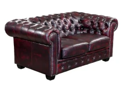 LINEA SOFA Leren Zitbank-Tweezitsbank Chesterfield Brenton 100% Buffelleer - Cherry