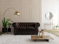 LINEA SOFA Tweezitsbank-Tweezitsbank Chesterfield Brenton 100% Buffelleer - Bruin Tinten