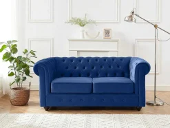 Vente-unique Tweezitsbank-Tweezitsbank Chesterfield - Fluweel - Koningsblauw