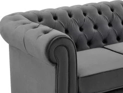 Vente-unique Tweezitsbank-Tweezitsbank Van Antracietkleurig Velours Chesterfield
