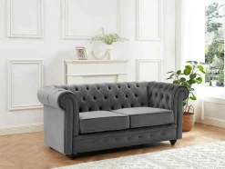 Vente-unique Tweezitsbank-Tweezitsbank Van Antracietkleurig Velours Chesterfield