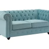 Vente-unique Tweezitsbank-Tweezitsbank Van Pastelblauw Velours Chesterfield