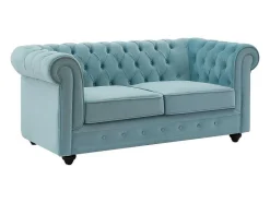 Vente-unique Tweezitsbank-Tweezitsbank Van Pastelblauw Velours Chesterfield