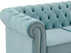 Vente-unique Tweezitsbank-Tweezitsbank Van Pastelblauw Velours Chesterfield