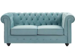 Vente-unique Tweezitsbank-Tweezitsbank Van Pastelblauw Velours Chesterfield