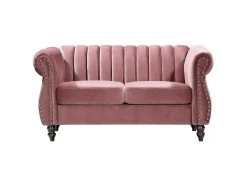 Vente-unique Tweezitsbank-Tweezits-Chesterfield-Bank Van Oudroze Velours Trumbo