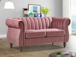 Vente-unique Tweezitsbank-Tweezits-Chesterfield-Bank Van Oudroze Velours Trumbo