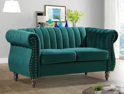 Vente-unique Tweezitsbank-Tweezits-Chesterfield-Bank Van Smaragdgroen Velours Trumbo