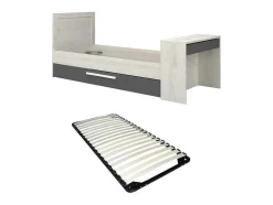 Vente-unique Bed Met Slaaplade-Uitschuifbaar Bed 2 X 90 X 200 Cm - Met Bureau - Kleur: Naturel En Antraciet + Bedbodem - Vouani