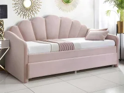 Vente-unique Bed Met Slaaplade-Uitschuifbaar Bed 2 X 90 X 190 Cm - Velours - Roze - Elusia