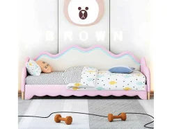 ModernLuxe Bed Met Slaaplade-Uitschuifbaar Onderschuifbed 90(180)X190 Cm - In Kunstleer - Met Led-Verlichting En Lattenbodem - Roze
