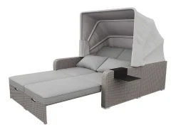 ModernLuxe Ligstoel-Uitschuifbaar Tuinmeubel - Pe Rotan Loungebank Met Verstelbare Luifel - Stalen Structuur - Taupe