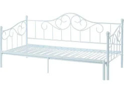Vente-unique Bed Met Slaaplade-Uitschuifbare Bedbank Sebille - Metaal - 2 X 90 X 200 Cm Of 180 X 200 Cm - Wit - Optie Matras