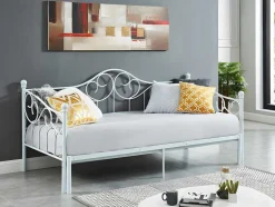 Vente-unique Bed Met Slaaplade-Uitschuifbare Bedbank Sebille - Metaal - 2 X 90 X 200 Cm Of 180 X 200 Cm - Wit - Optie Matras