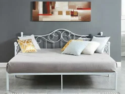 Vente-unique Bed Met Slaaplade-Uitschuifbare Bedbank Sebille - Metaal - 2 X 90 X 200 Cm Of 180 X 200 Cm - Wit - Optie Matras