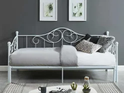 Vente-unique Bed Met Slaaplade-Uitschuifbare Bedbank Sebille - Metaal - 2 X 90 X 200 Cm Of 180 X 200 Cm - Wit - Optie Matras
