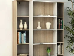 Vente-unique Boekenkast & Vitrine-Uitschuifbare Boekenkast Prali - 18 Nissen - Wit En Eiken