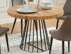 Vente-unique Eettafel-Uitschuifbare Eettafel 2 Tot 12 Plaatsen Van Mdf En Staal - Naturel En Zwart - Firela