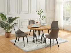 Vente-unique Eettafel-Uitschuifbare Eettafel 2 Tot 12 Plaatsen Van Mdf En Staal - Naturel En Zwart - Firela