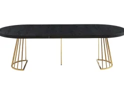 Vente-unique Eettafel-Uitschuifbare Eettafel 2 Tot 12 Plaatsen Van Mdf En Staal - Zwart En Goud - Firela
