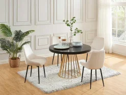 Vente-unique Eettafel-Uitschuifbare Eettafel 2 Tot 12 Plaatsen Van Mdf En Staal - Zwart En Goud - Firela
