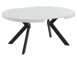 Vente-unique Eettafel-Uitschuifbare Eettafel 4 Tot 8 Plaatsen Van Mdf En Staal - Wit Gelakt En Zwart - Komoni