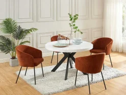 Vente-unique Eettafel-Uitschuifbare Eettafel 4 Tot 8 Plaatsen Van Mdf En Staal - Wit Gelakt En Zwart - Komoni