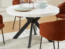 Vente-unique Eettafel-Uitschuifbare Eettafel 4 Tot 8 Plaatsen Van Mdf En Staal - Wit Gelakt En Zwart - Komoni