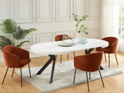 Vente-unique Eettafel-Uitschuifbare Eettafel 4 Tot 8 Plaatsen Van Mdf En Staal - Wit Gelakt En Zwart - Komoni