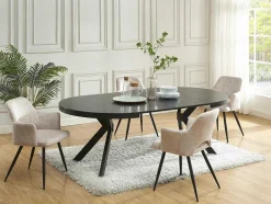 Vente-unique Eettafel-Uitschuifbare Eettafel 4 Tot 8 Personen Mdf En Staal Zwart Komoni