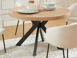 Vente-unique Eettafel-Uitschuifbare Eettafel 4 Tot 8 Plaatsen Van Mdf En Staal - Naturel En Zwart - Komoni