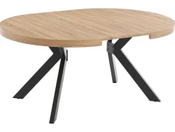 Vente-unique Eettafel-Uitschuifbare Eettafel 4 Tot 8 Plaatsen Van Mdf En Staal - Naturel En Zwart - Komoni