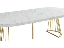 Vente-unique Eettafel-Uitschuifbare Eettafel 2 Tot 12 Plaatsen Van Mdf En Staal - Wit Marmereffect En Goud - Firela