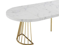 Vente-unique Eettafel-Uitschuifbare Eettafel 2 Tot 12 Plaatsen Van Mdf En Staal - Wit Marmereffect En Goud - Firela