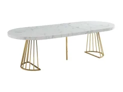 Vente-unique Eettafel-Uitschuifbare Eettafel 2 Tot 12 Plaatsen Van Mdf En Staal - Wit Marmereffect En Goud - Firela