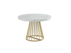 Vente-unique Eettafel-Uitschuifbare Eettafel 2 Tot 12 Plaatsen Van Mdf En Staal - Wit Marmereffect En Goud - Firela