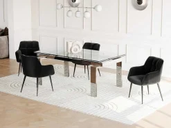 Vente-unique Eettafel-Uitschuifbare Eettafel Lubana - Gehard Glas En Metaal - 8 Tot 10 Personen