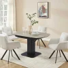 Maison Céphy Eettafel-Uitschuifbare Eettafel Voor 4 Tot 8 Personen In Keramiek, Gehard Glas, Metaal En Mdf - Lichte Houtlook En Zwart - Taloza
