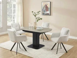 Maison Céphy Eettafel-Uitschuifbare Eettafel Voor 4 Tot 8 Personen In Keramiek, Gehard Glas, Metaal En Mdf - Lichte Houtlook En Zwart - Taloza
