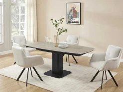 Maison Céphy Eettafel-Uitschuifbare Eettafel Voor 4 Tot 8 Personen In Keramiek, Gehard Glas, Metaal En Mdf - Lichte Houtlook En Zwart - Taloza