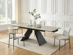 Maison Céphy Eettafel-Uitschuifbare Eettafel Voor 6-10 Personen In Keramiek, Gehard Glas En Metaal - Lichte Houtlook En Zwart - Suniva