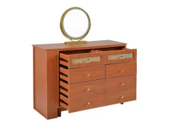 ModernLuxe Kaptafels-Uitschuifbare Kaptafel - 8 Laden En 1 Spiegel Met Led - Retrostijl - Bruin (Kruk Niet Inbegrepen)